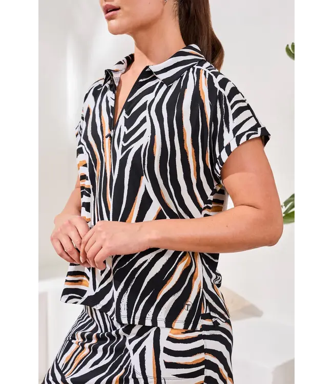 Tribal Canada DOLMAN POLO TEXTURED KNIT TOP ZIP