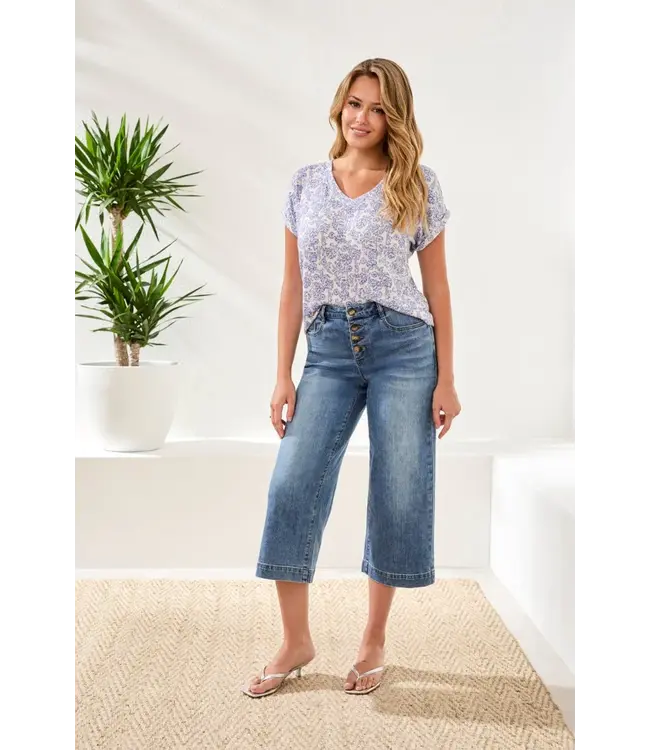 Tribal Canada AUDREY BUTTON FLY WIDE CROP DENIM JEANS