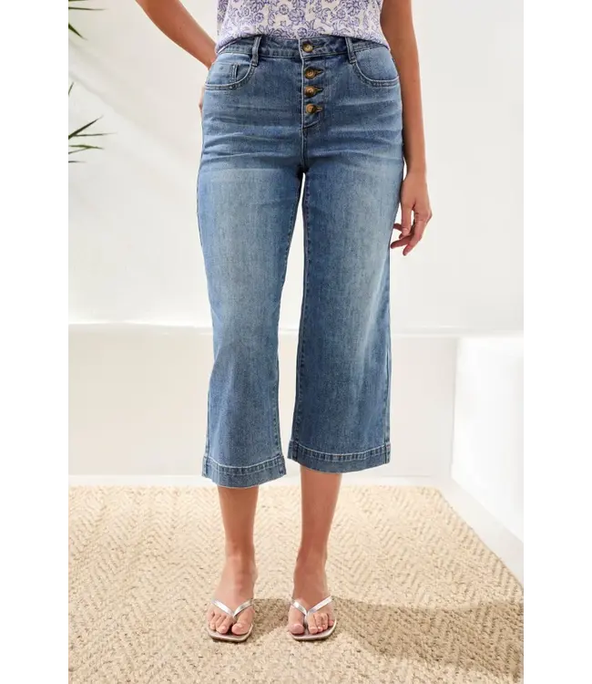 Tribal Canada AUDREY BUTTON FLY WIDE CROP DENIM JEANS