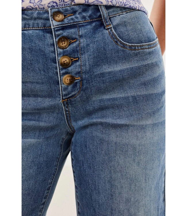 Tribal Canada AUDREY BUTTON FLY WIDE CROP DENIM JEANS