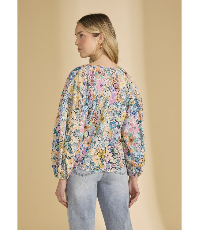French Dressing Mixed print popover top floral