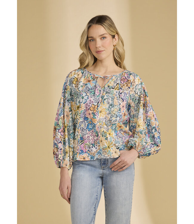 French Dressing Mixed print popover top floral