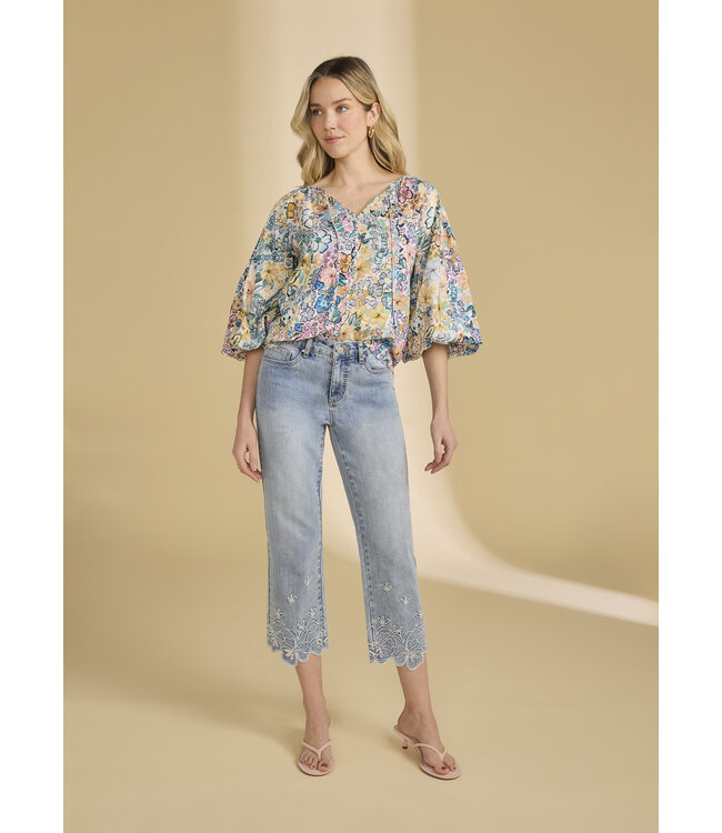 French Dressing Mixed print popover top floral