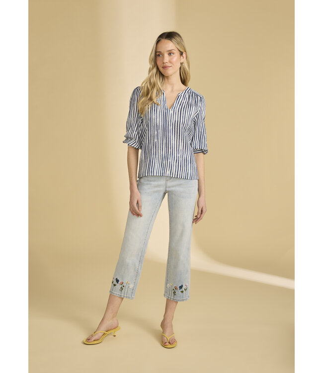 FDJ Stripe popover blouse Navy White Stripe