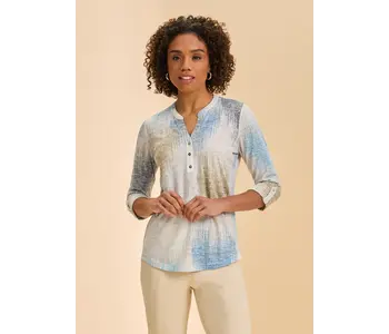 FDJ  3/4 Sleeve Henley Top, Neutral Ikat