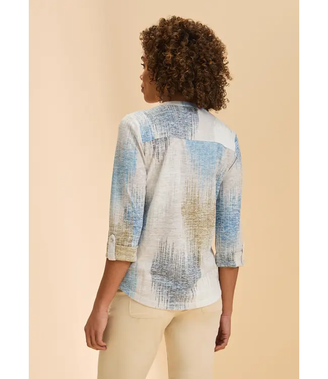 FDJ  3/4 Sleeve Henley Top, Neutral Ikat