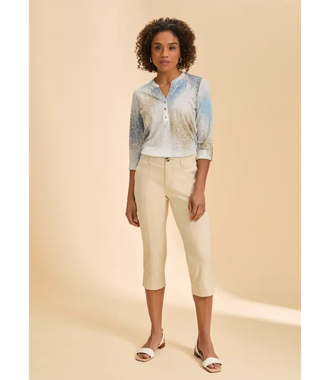 FDJ  3/4 Sleeve Henley Top, Neutral Ikat