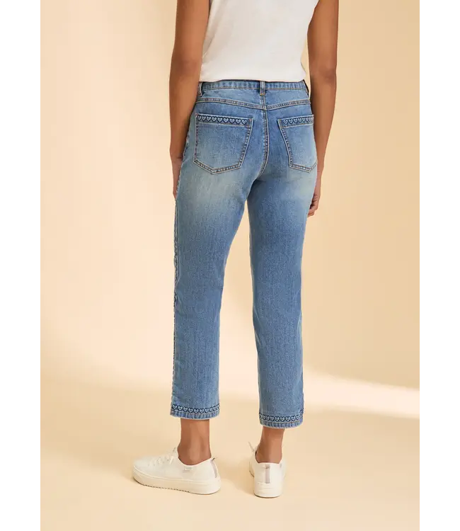FDJ Olivia Straight Crop Denim, Medium Wash with Heart Details