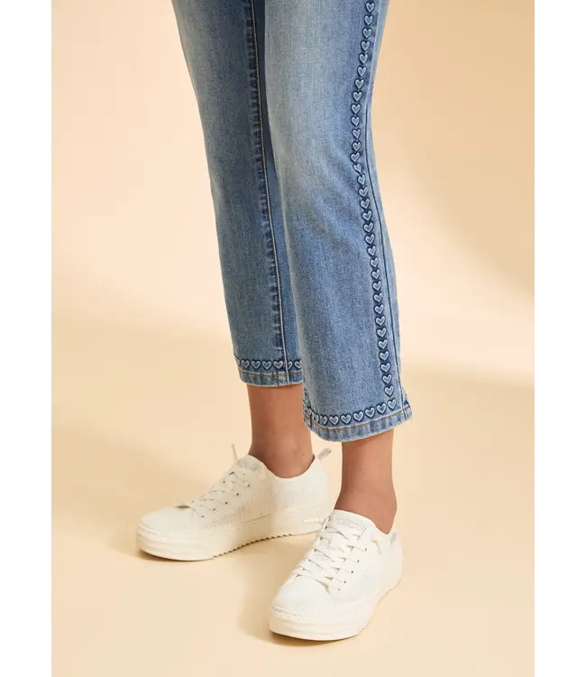 FDJ Olivia Straight Crop Denim, Medium Wash with Heart Details