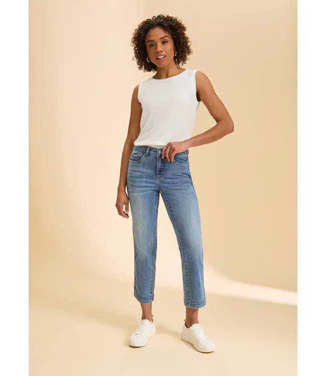 FDJ Olivia Straight Crop Denim, Medium Wash with Heart Details