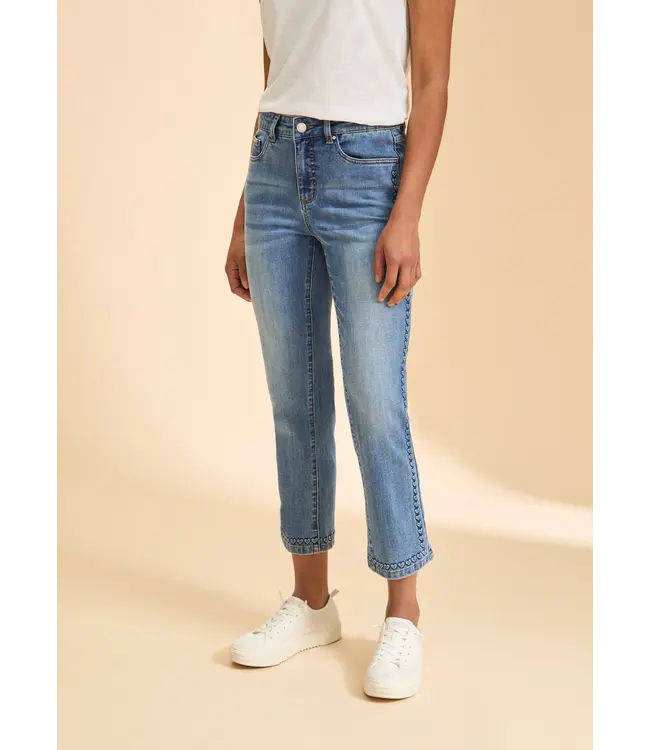 FDJ Olivia Straight Crop Denim, Medium Wash with Heart Details