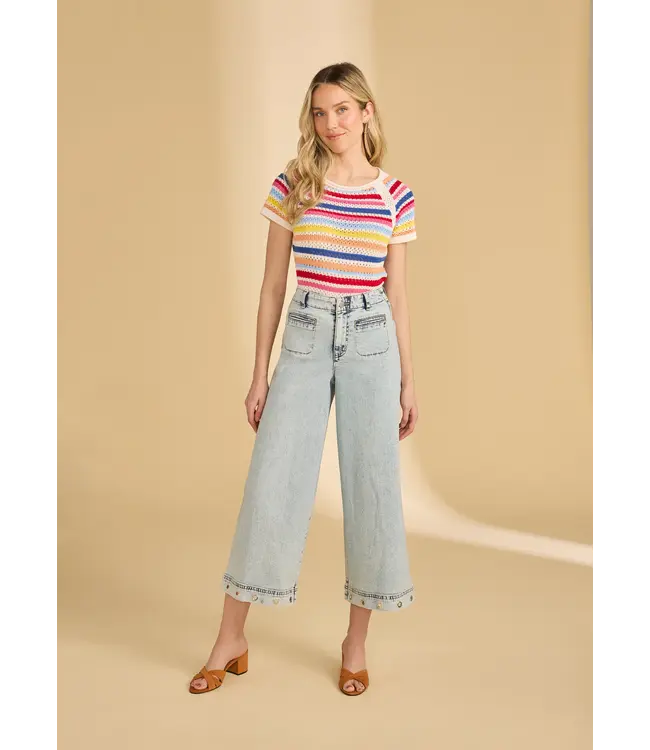 FDJ Cap Sleeve Stripe Sweater Multi Colour