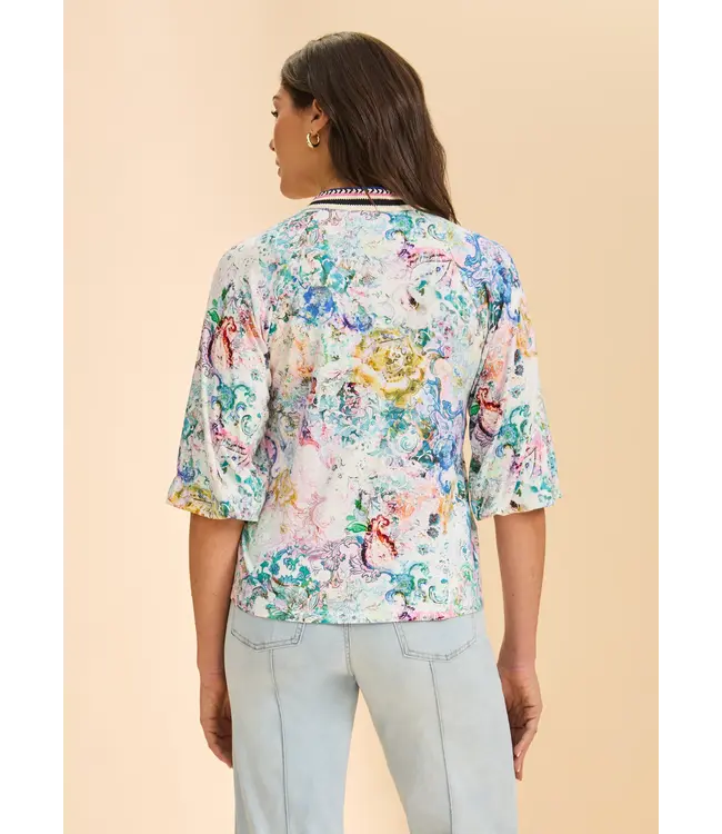 FDJ  3/4 Sleeve Split Neck Top Multi Floral