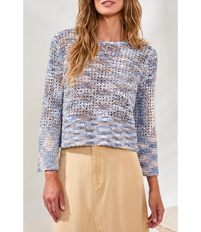 Tribal Canada  OPEN-STITCH CREWNECK BELL-SLEEVE SWEATER