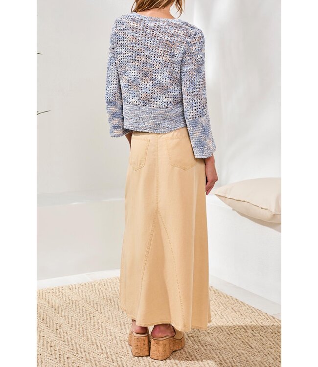 Tribal Canada  OPEN-STITCH CREWNECK BELL-SLEEVE SWEATER