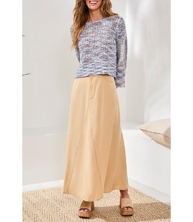 Tribal Canada  OPEN-STITCH CREWNECK BELL-SLEEVE SWEATER