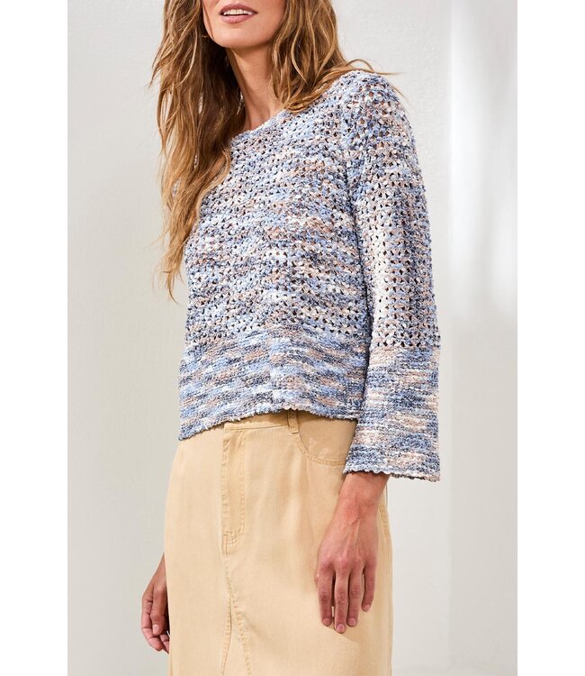 Tribal Canada  OPEN-STITCH CREWNECK BELL-SLEEVE SWEATER