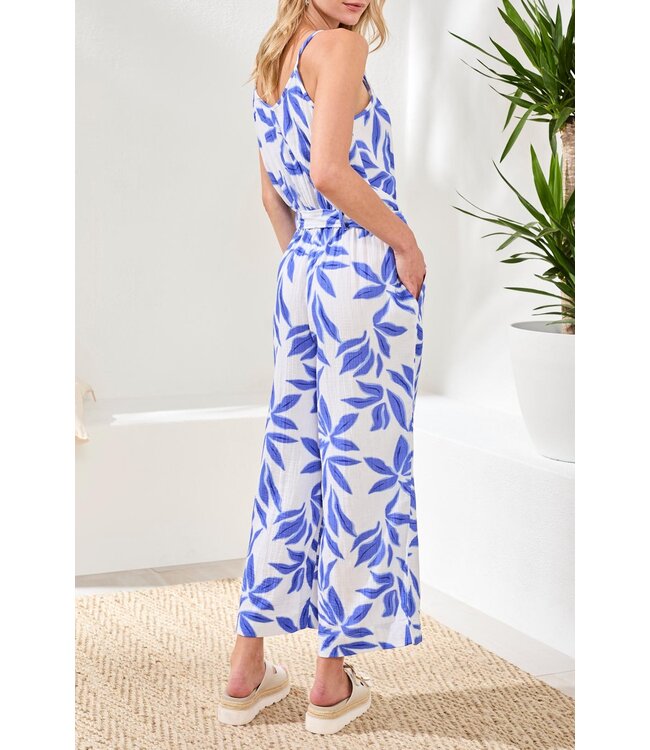 Tribal Canada BUTTON-FRONT PRINTED GAUZE JUMPSUIT WITH SASH