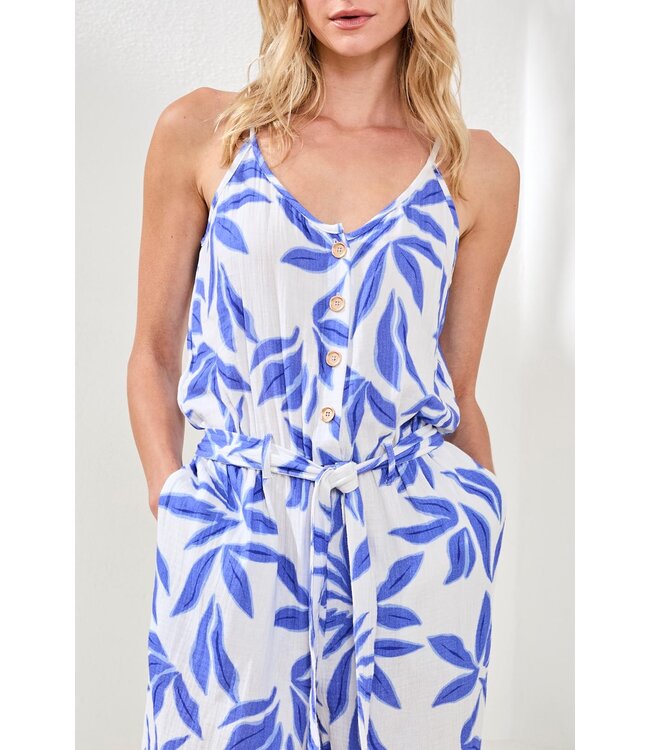 Tribal Canada BUTTON-FRONT PRINTED GAUZE JUMPSUIT WITH SASH