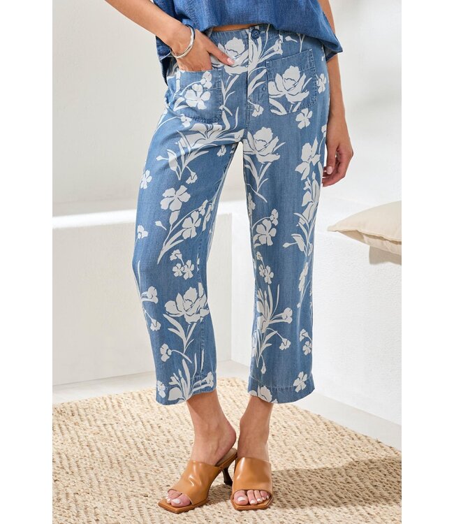 Tribal Canada TRIBAL -PRINT FLOWY WIDE LEG CROP PANT