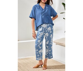 Tribal Canada TRIBAL -PRINT FLOWY WIDE LEG CROP PANT