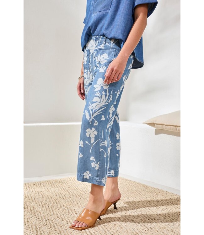 Tribal Canada TRIBAL -PRINT FLOWY WIDE LEG CROP PANT