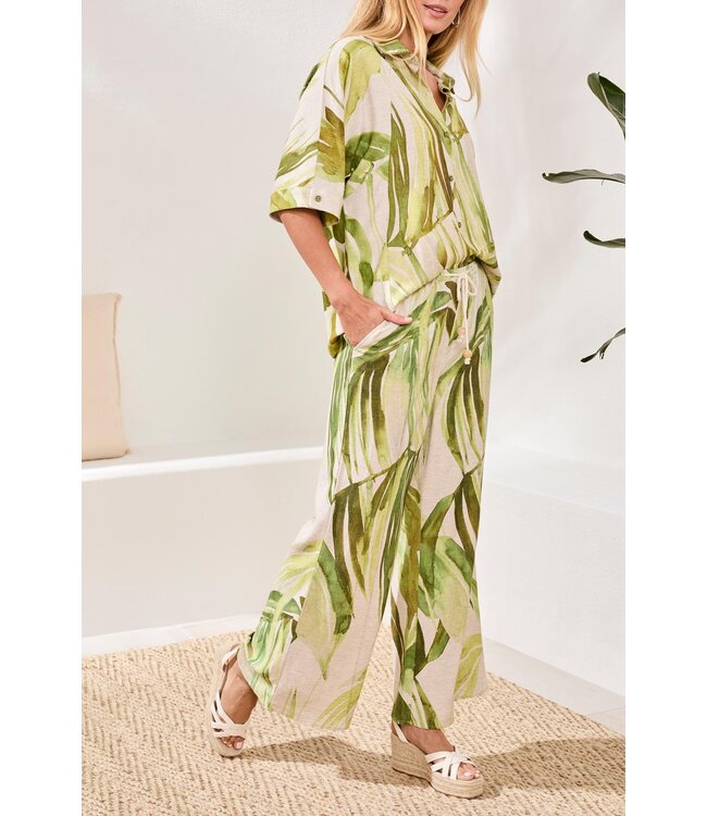 Tribal Canada FLOWY LINEN FLARE PANTS WITH DRAWCORD WAIST