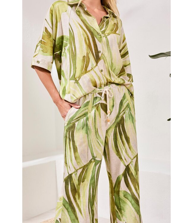 Tribal Canada FLOWY LINEN FLARE PANTS WITH DRAWCORD WAIST