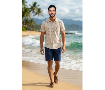 Point Zero Short Sleeve Cotton Linen Fish Print