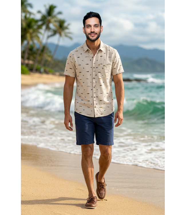 Point Zero Short Sleeve Cotton Linen Fish Print