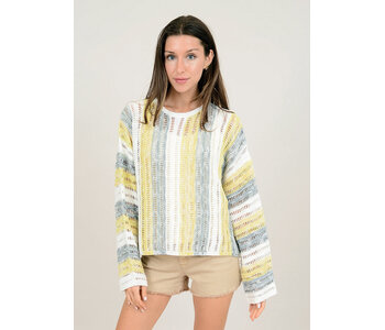 RD Style KEOLA LONG SLEEVE CREW NECK PULL-OVER-28B9 BLEACH BLUE YELLOW