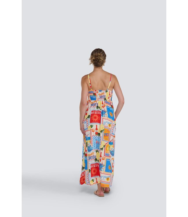 Jessica Laura Italian Print Spaghetti Strap Dress