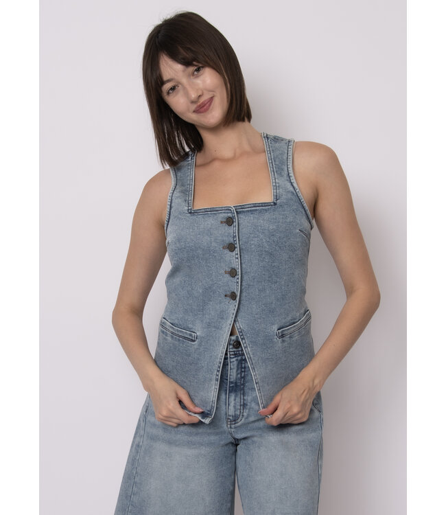 RD Style VESTA STRETCH DENIM BUTTON UP VEST