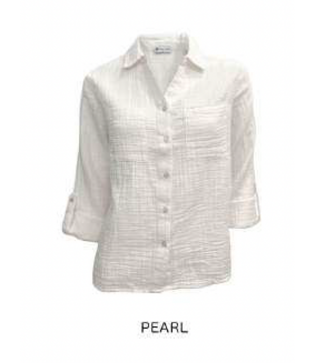 Point Zero  Roll Sleeve Button Down Top