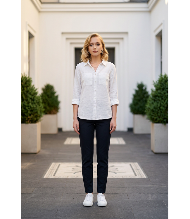 Point Zero  Roll Sleeve Button Down Top