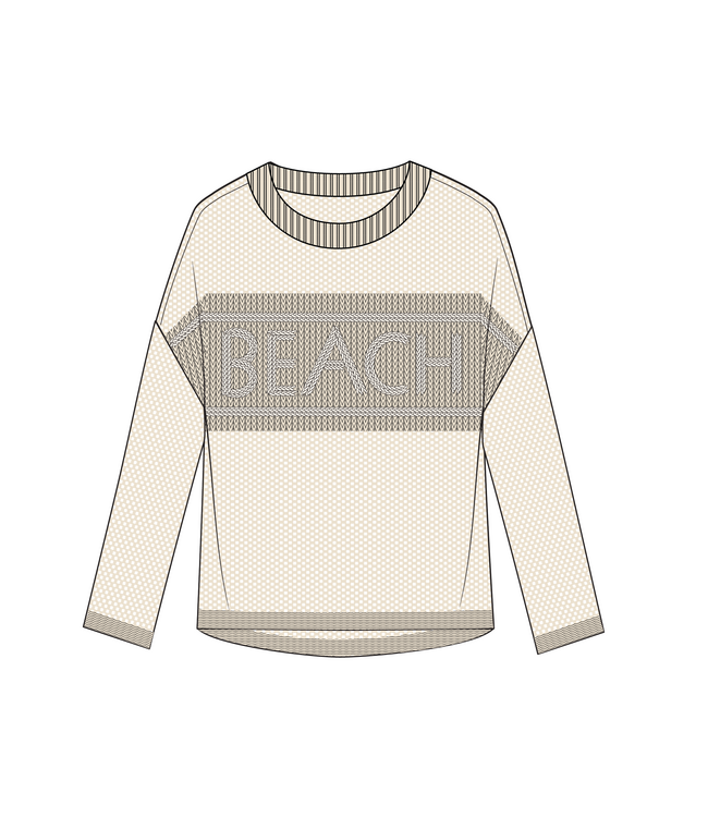 Tribal Canada Open Crochet Long Sleeve Crew Neck Sweater With Embroidery-Buttercream