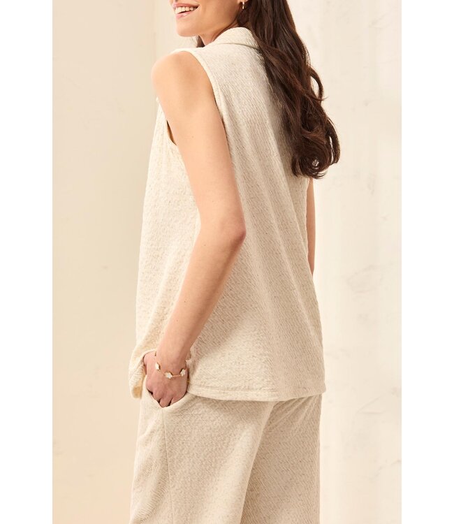 Tribal Canada  PUCKERED KNIT SLEEVELESS BUTTON DOWN TOP