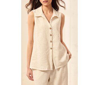 Tribal Canada  PUCKERED KNIT SLEEVELESS BUTTON DOWN TOP