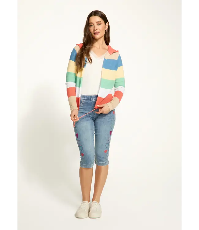 FDJ Striped Pointelle Hooded Cardigan Parasol Stripe