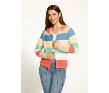 FDJ Striped Pointelle Hooded Cardigan Parasol Stripe