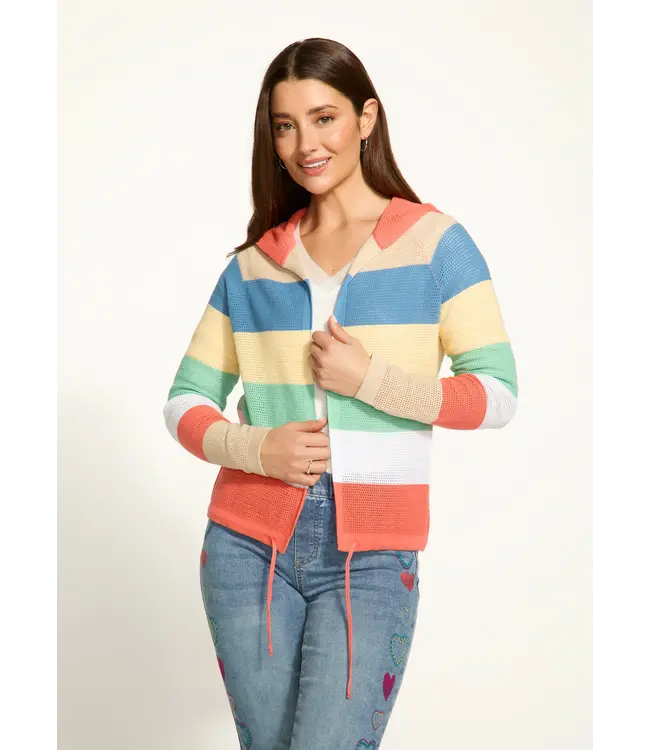 FDJ Striped Pointelle Hooded Cardigan Parasol Stripe