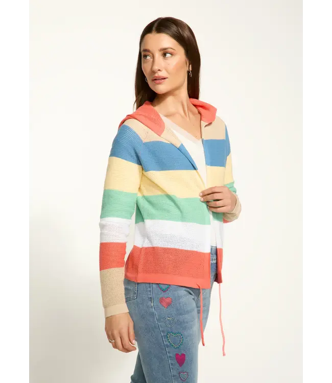 FDJ Striped Pointelle Hooded Cardigan Parasol Stripe
