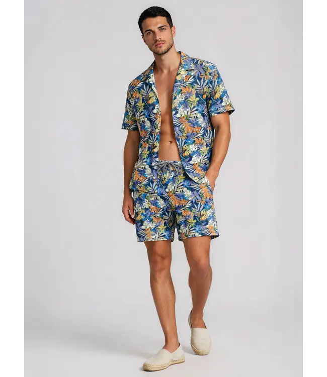 Point Zero 4-Way Stretch Tropical Print Swim Shorts Inseam: 6 1/2"