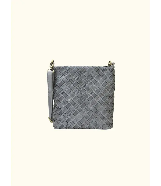 166 Lacq Genuine Leather Classic woven cross body - Grey