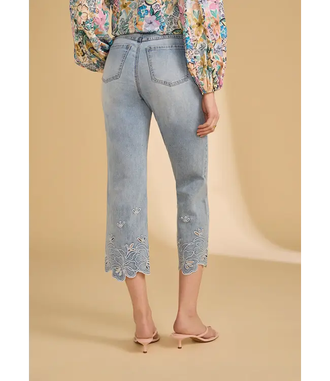 FDJ Olivia Straight Crop Jeans Floral Detail