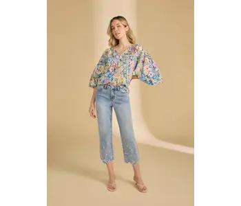 FDJ Olivia Straight Crop Jeans Floral Detail