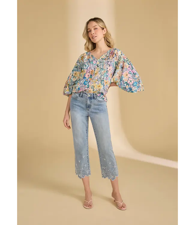 FDJ Olivia Straight Crop Jeans Floral Detail
