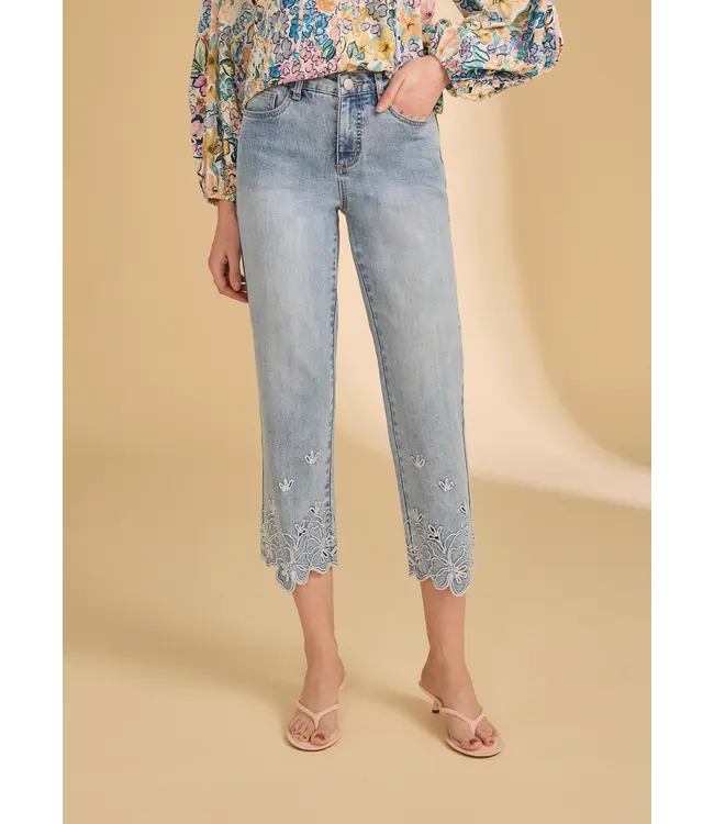 FDJ Olivia Straight Crop Jeans Floral Detail
