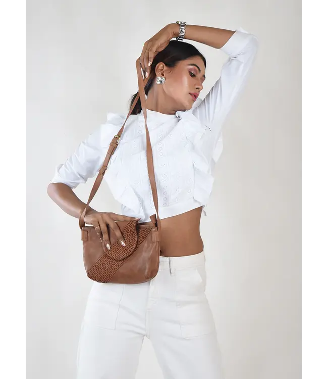 164 Agen - Genuine Leather Woven cross body shoulder bag
