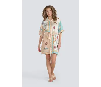 Jessica Laura Button Up Shirt Dress with Collar & Belt
